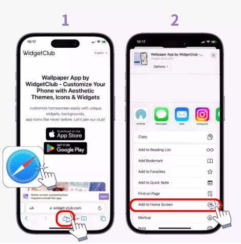Steps to add to home screen on iPhone Safari